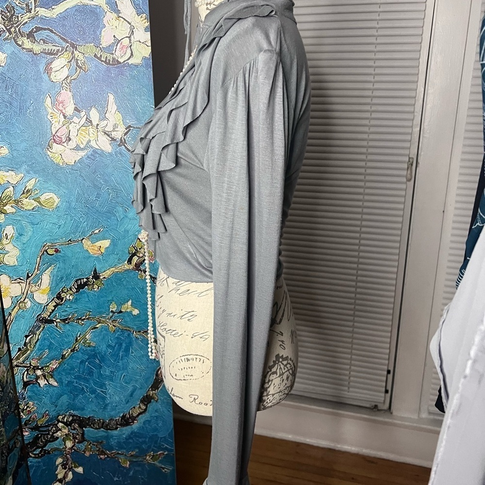 ruffled SZ M Arden B, elephant gray,, crop top blouse. - Picture 6 of 9
